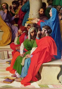 Jeesus lääkäreiden joukossa, yksityiskohta lääkäreistä ja Neitsyt Mariasta, 1862